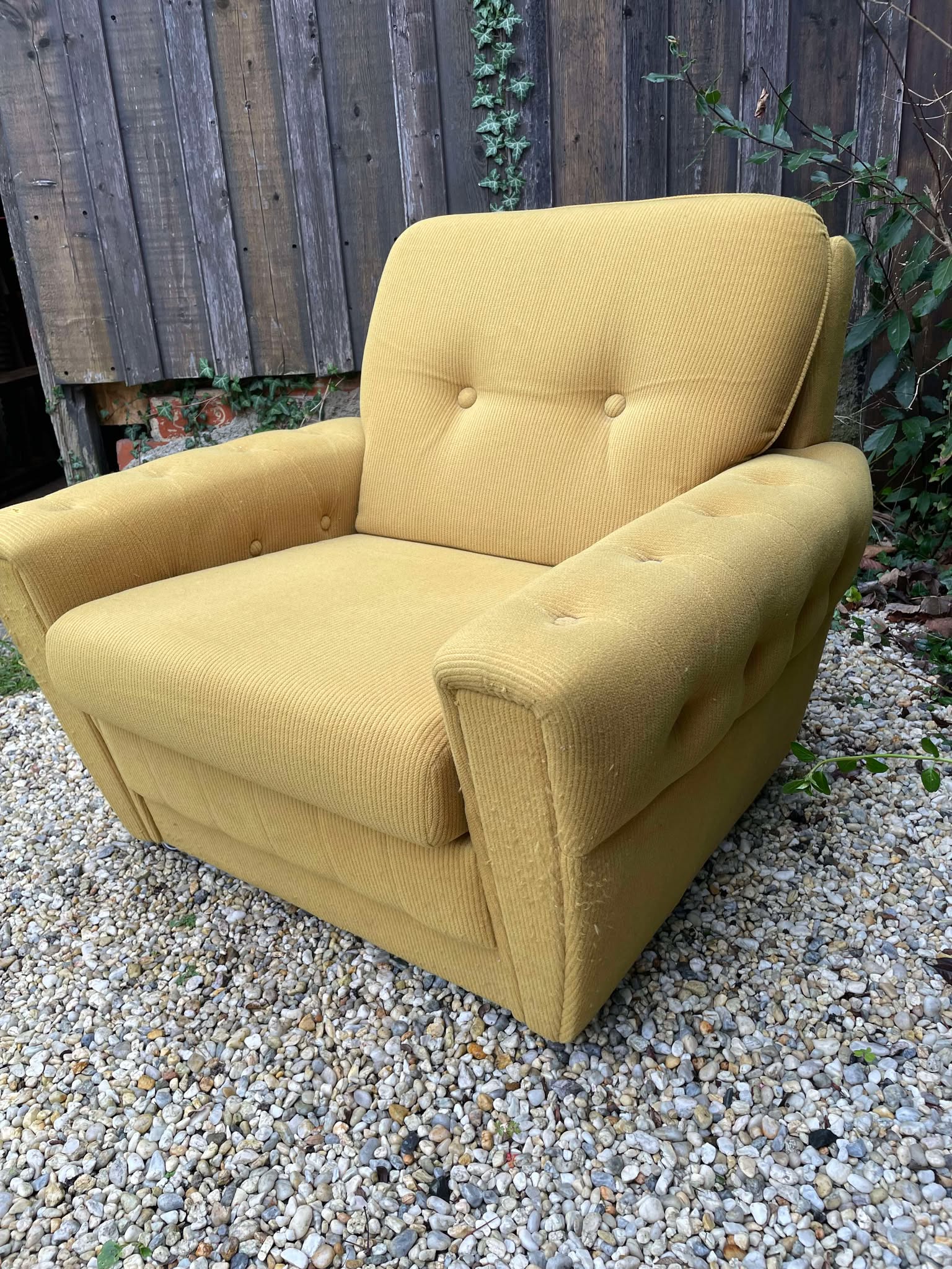 Fauteuil club velours moutarde