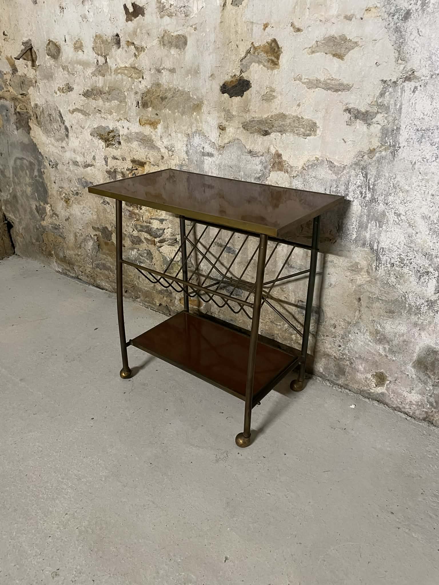 Table d’appoint vintage avec porte-revues/vinyles