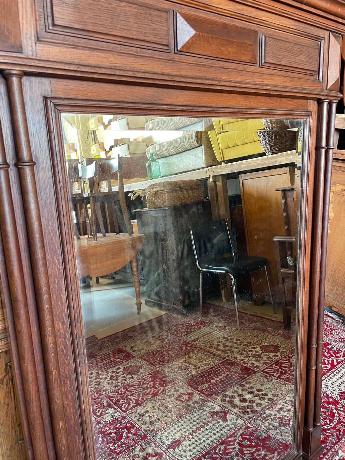 Grand miroir trumeau ancien en chêne massif – Style Henri II