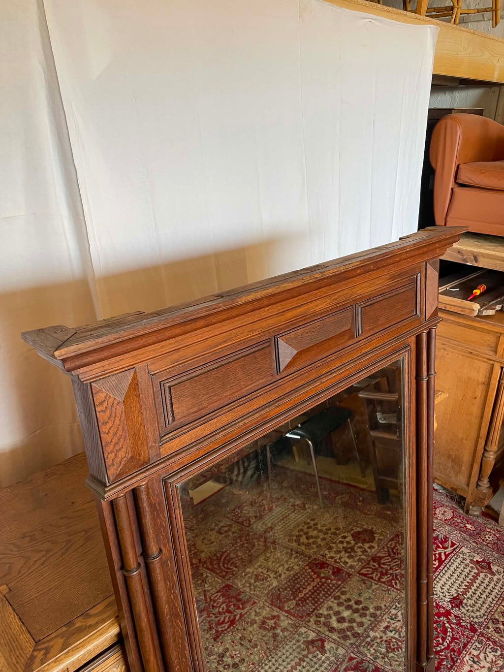 Grand miroir trumeau ancien en chêne massif – Style Henri II