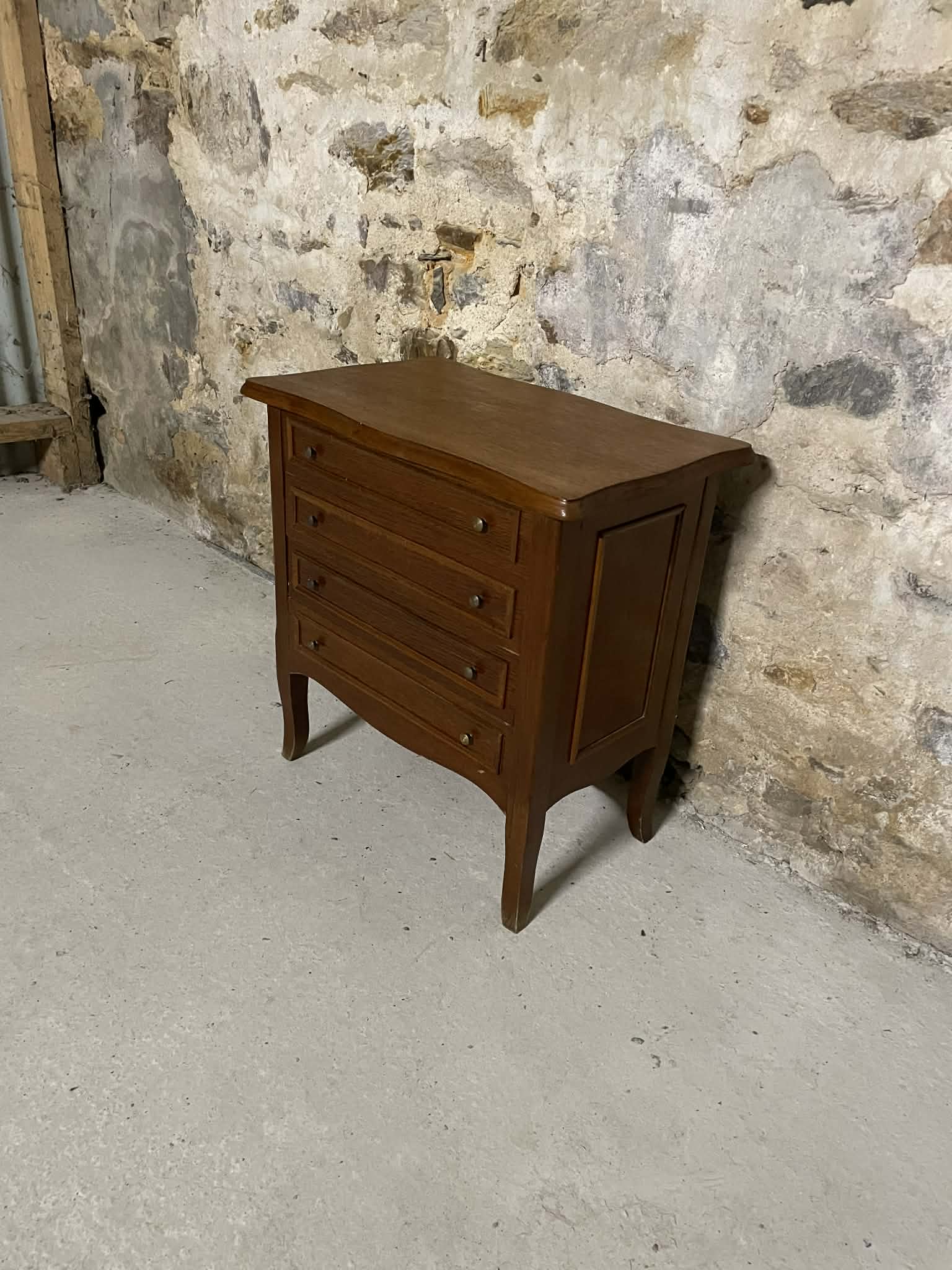 Petite commode bois 3 tiroirs plateau ouvrant compartiments