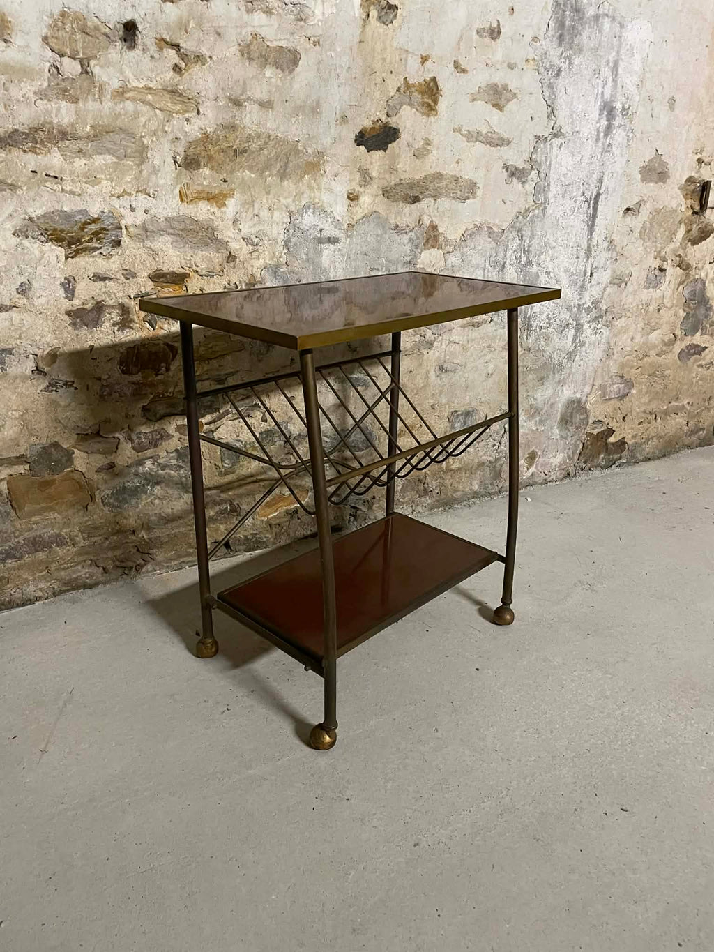 Table d’appoint vintage avec porte-revues/vinyles