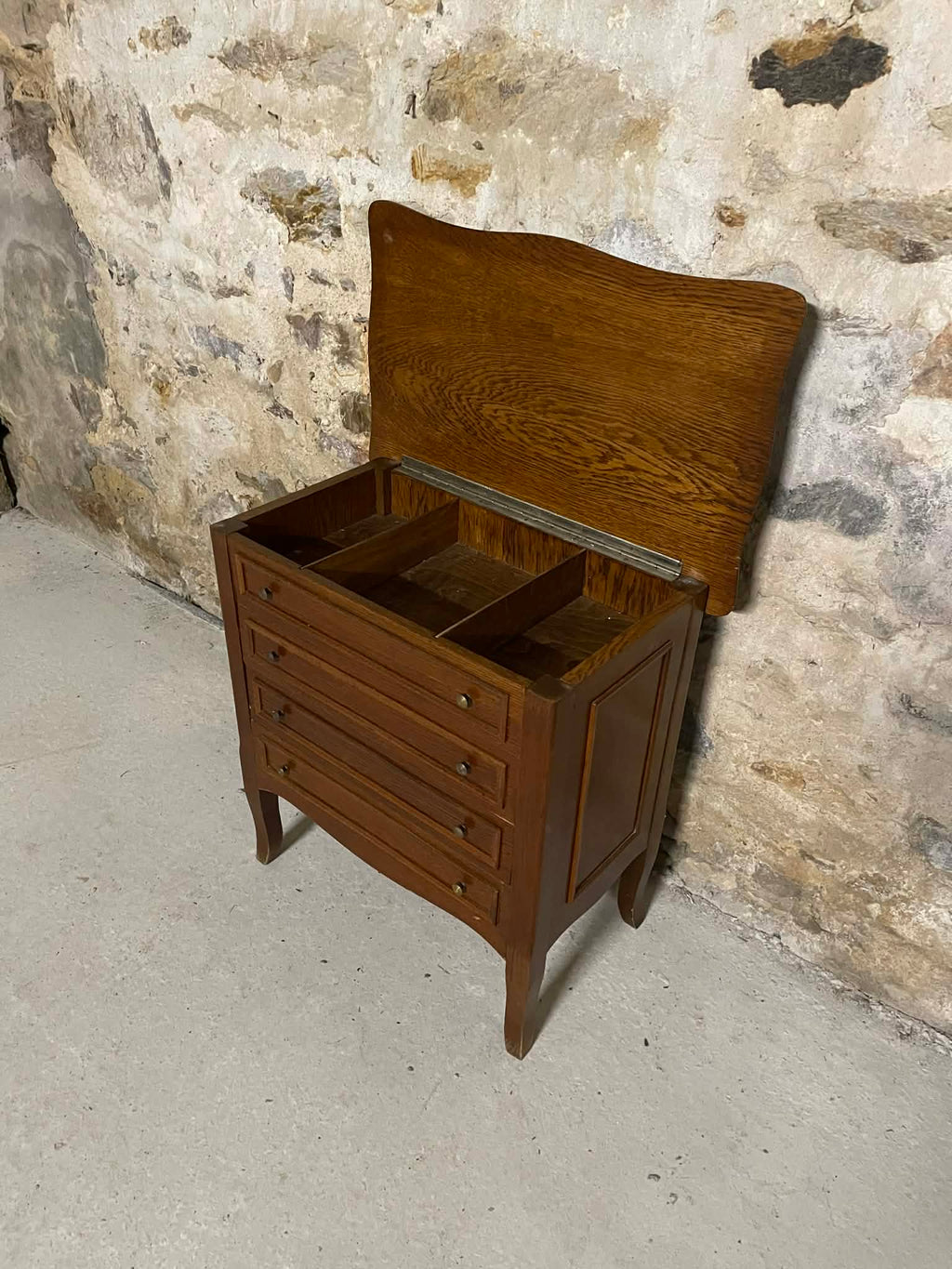 Petite commode bois 3 tiroirs plateau ouvrant compartiments