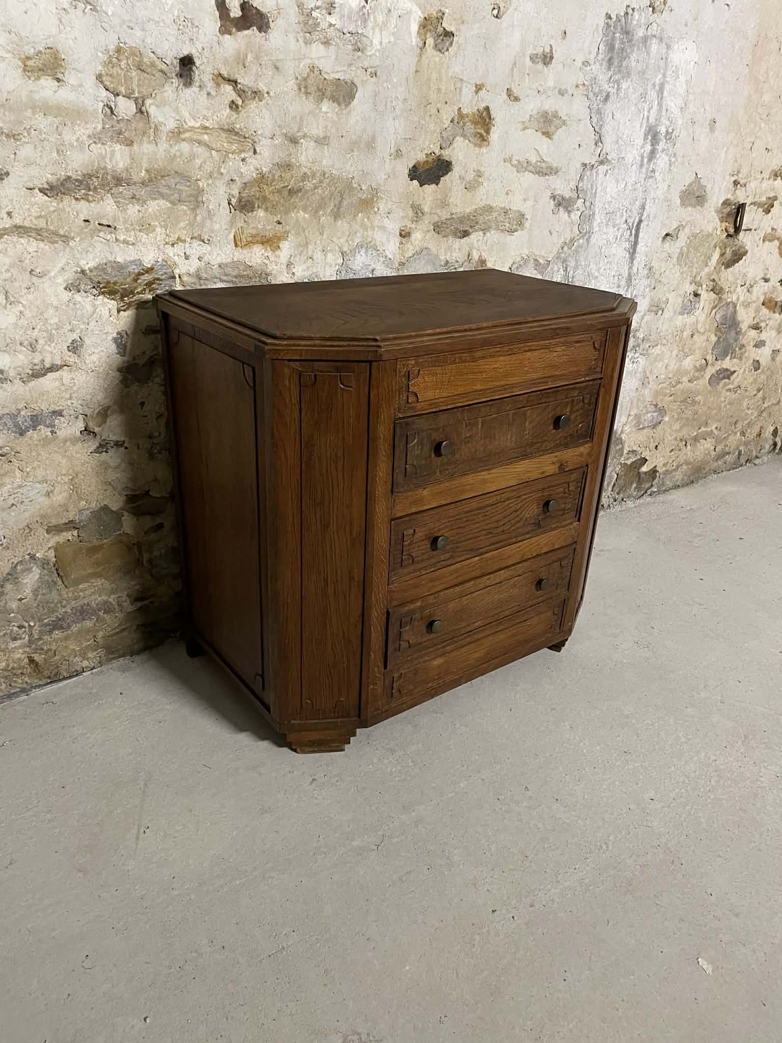 Commode en chêne massif 4 tiroirs style campagne chic