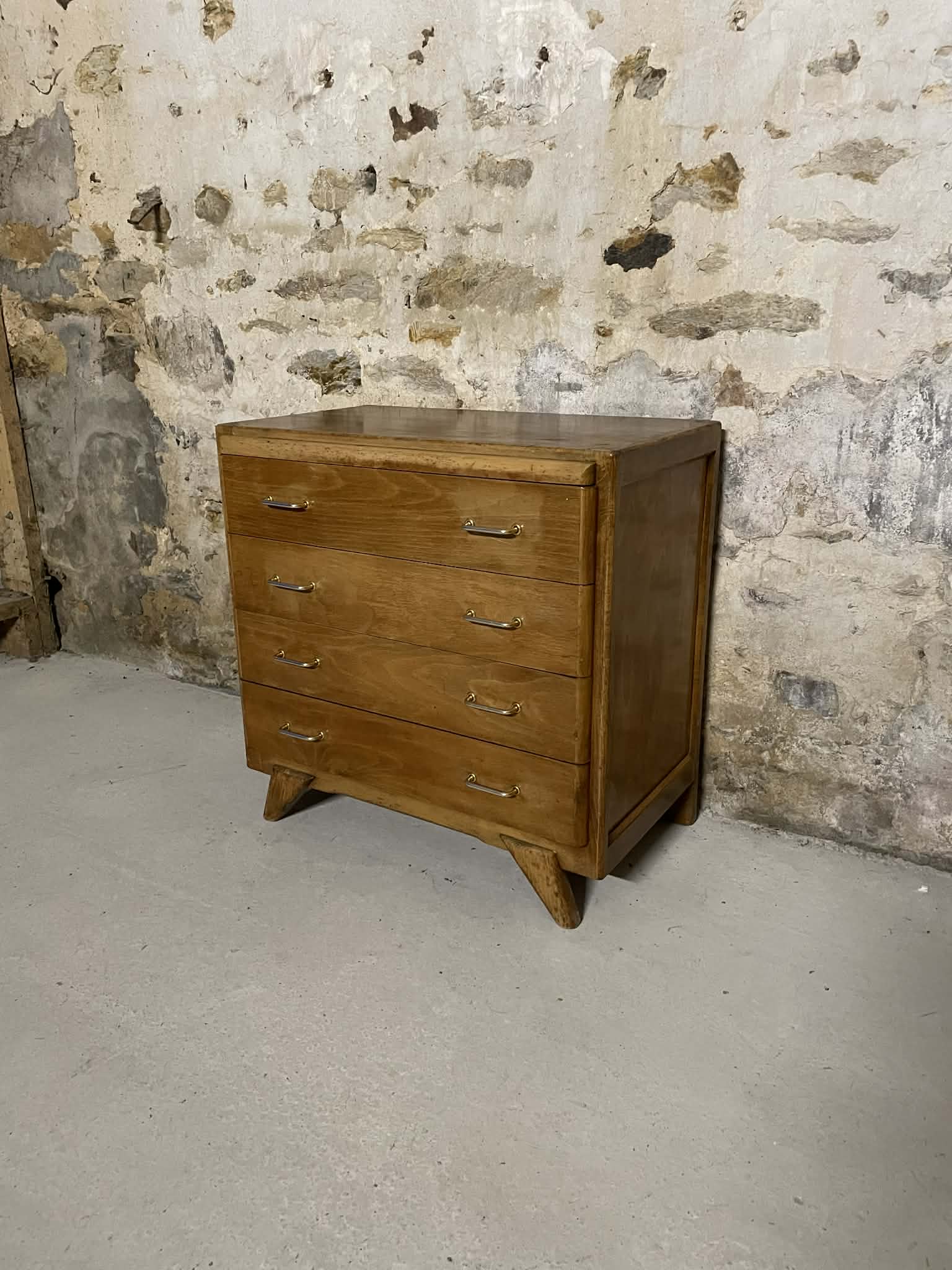 Commode vintage 4 tiroirs pieds compas