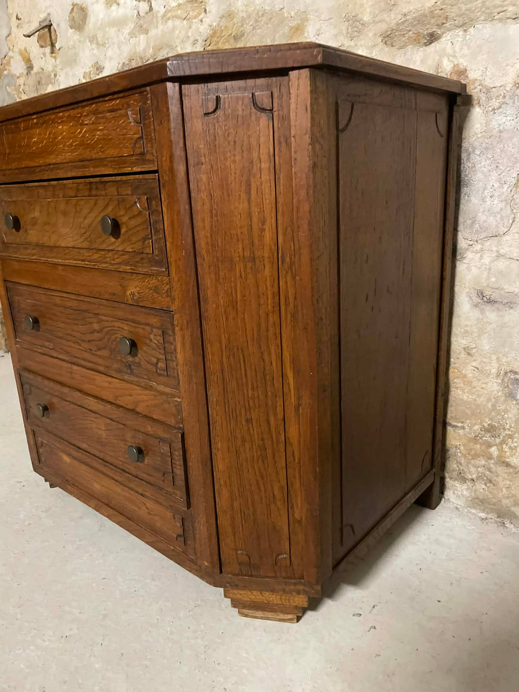 Commode en chêne massif 4 tiroirs style campagne chic