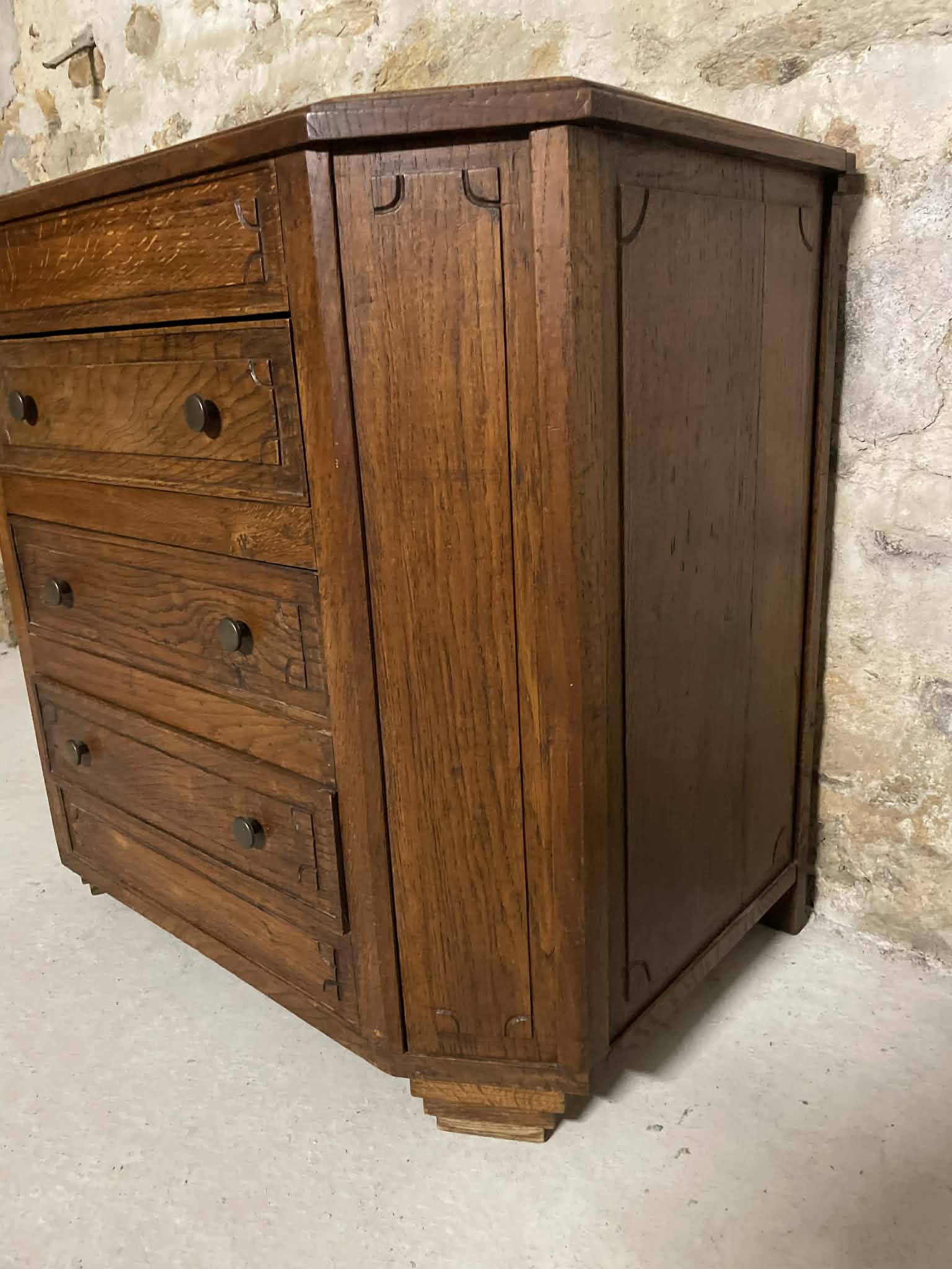 Commode en chêne massif 4 tiroirs style campagne chic