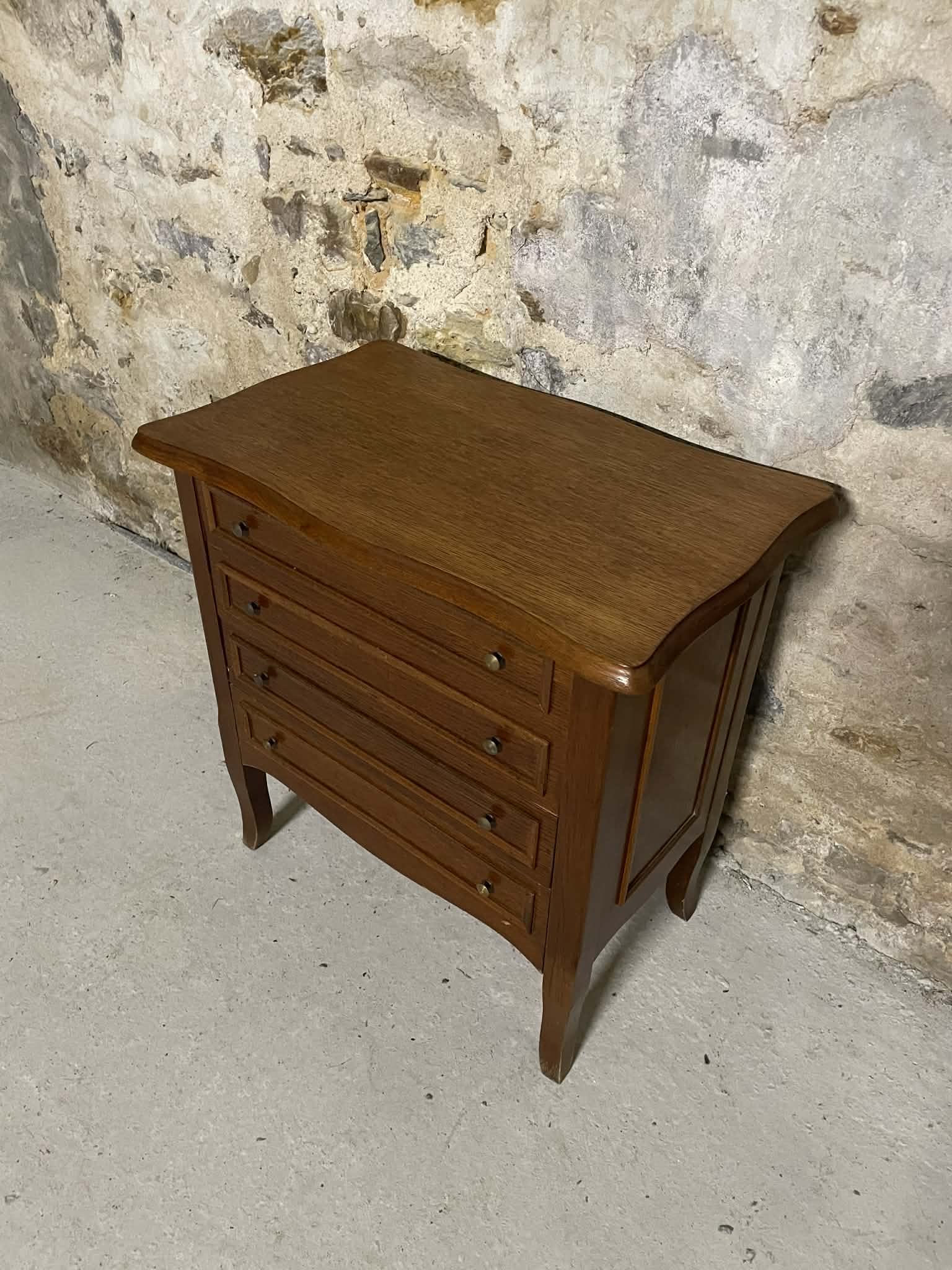 Petite commode bois 3 tiroirs plateau ouvrant compartiments