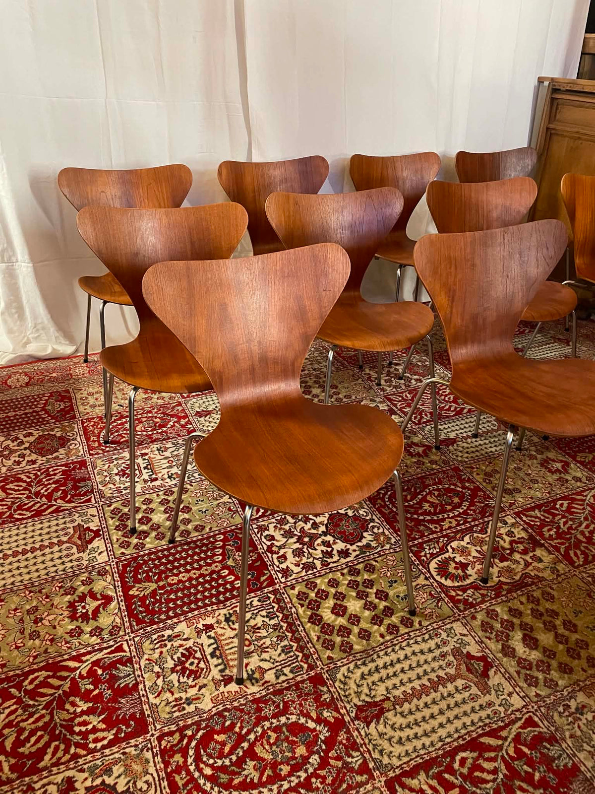 Lot de 11 chaises Series 7 par Arne Jacobsen pour Fritz Hansen – Teck