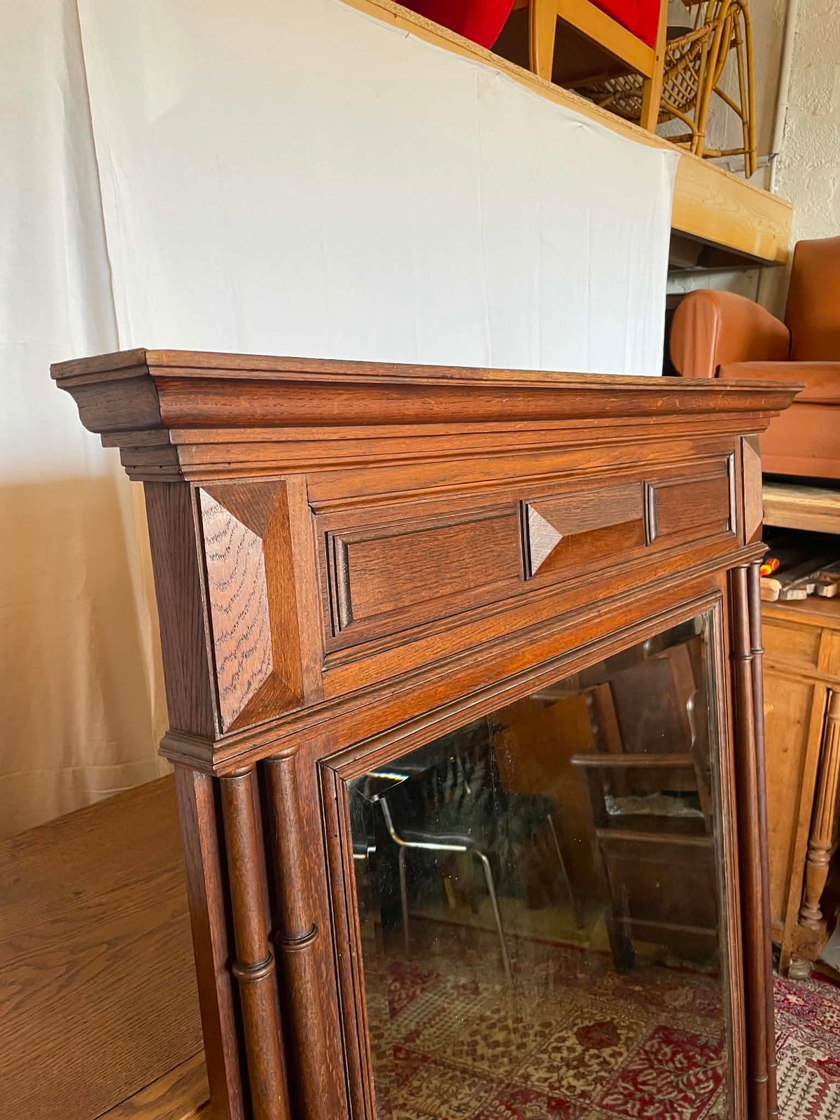 Grand miroir trumeau ancien en chêne massif – Style Henri II