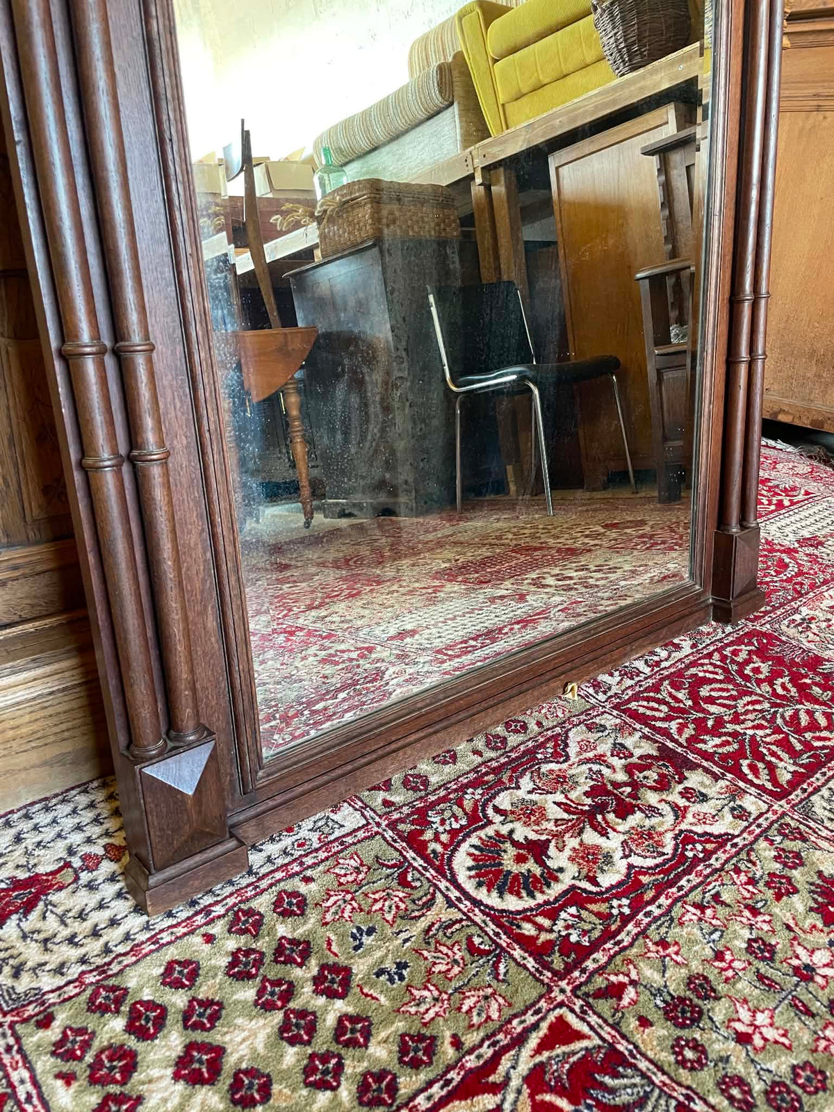 Grand miroir trumeau ancien en chêne massif – Style Henri II
