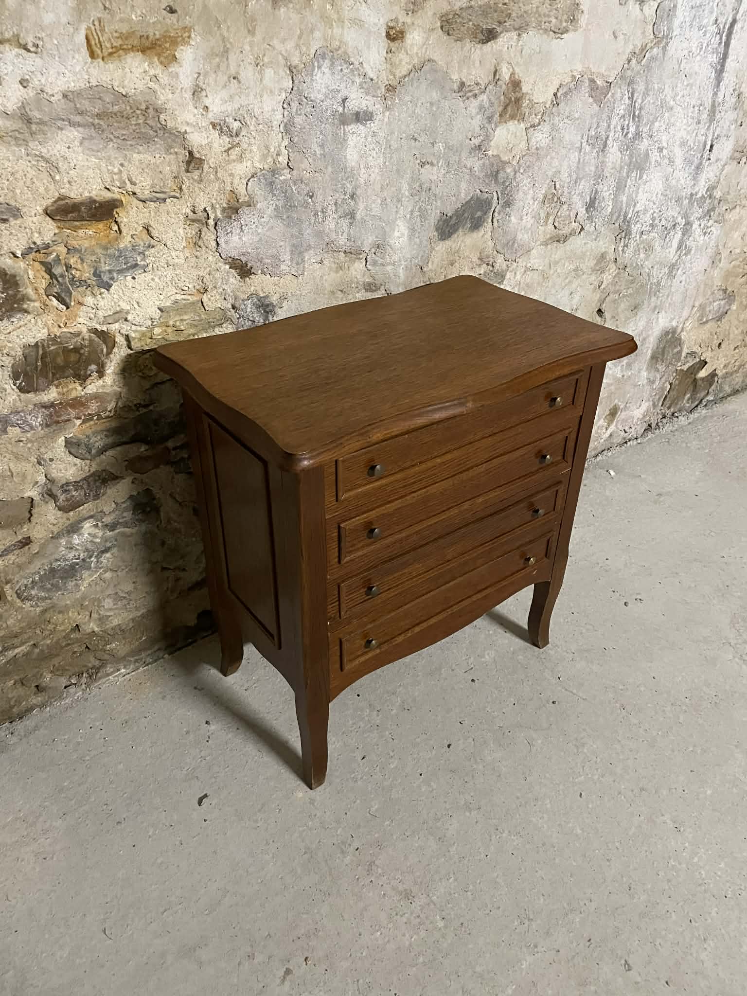 Petite commode bois 3 tiroirs plateau ouvrant compartiments