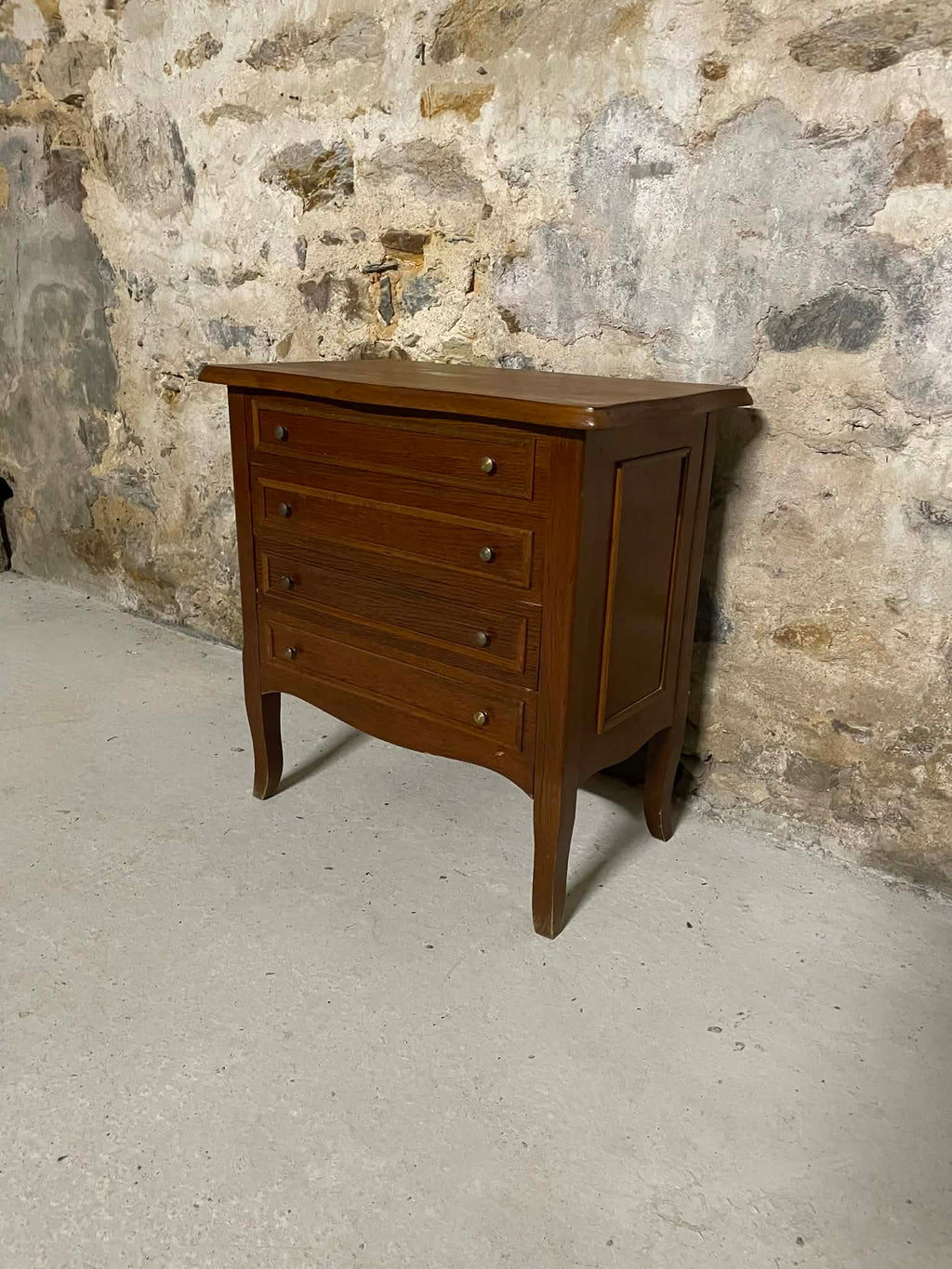 Petite commode bois 3 tiroirs plateau ouvrant compartiments