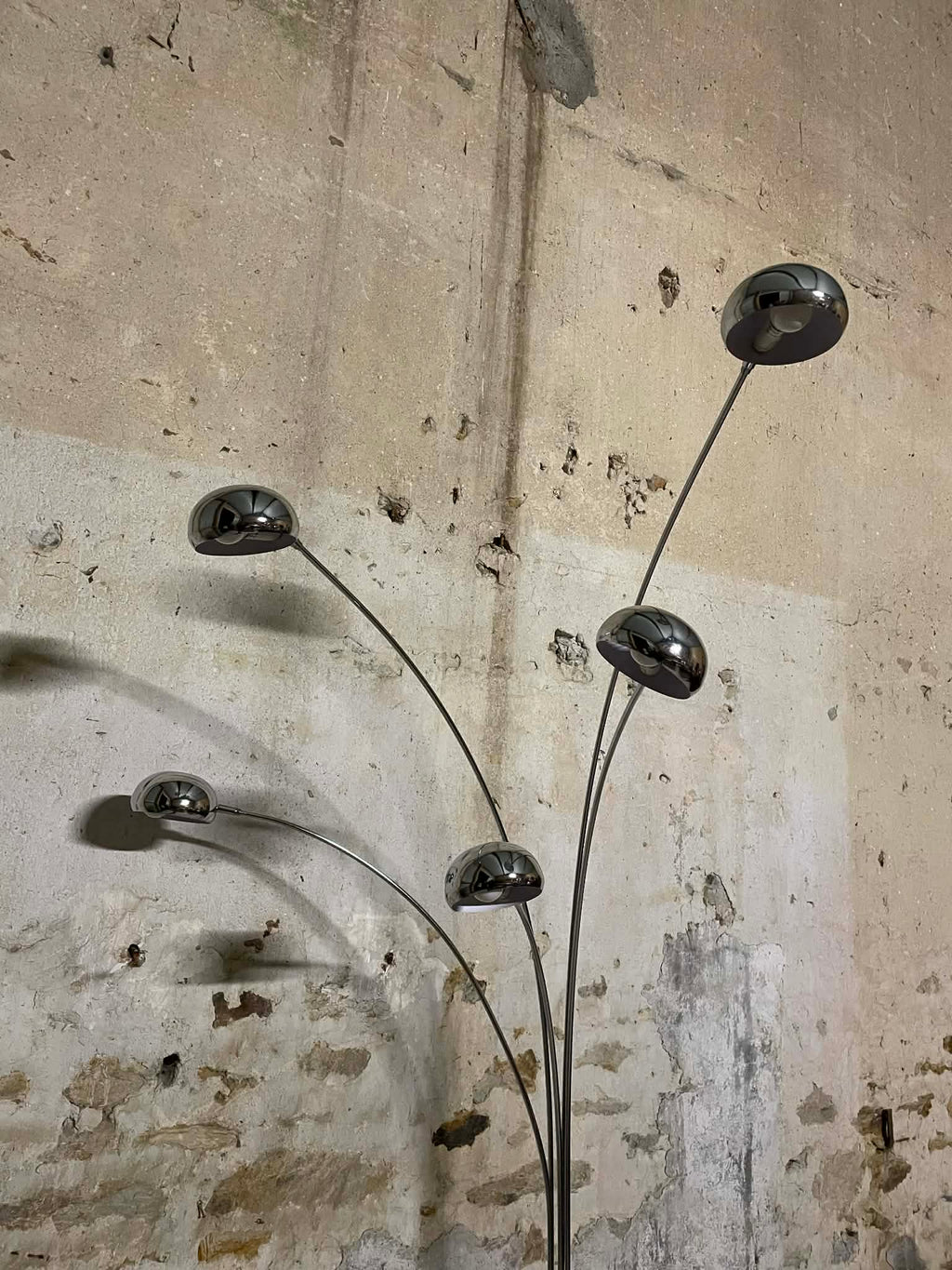 Lampadaire vintage arc chrome et marbre 5 branches années 70
