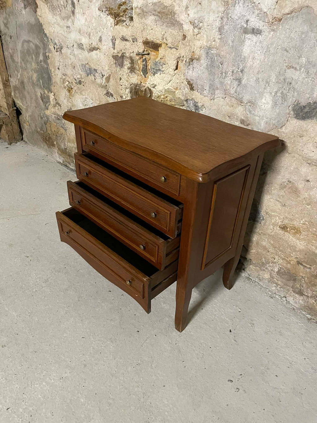 Petite commode bois 3 tiroirs plateau ouvrant compartiments