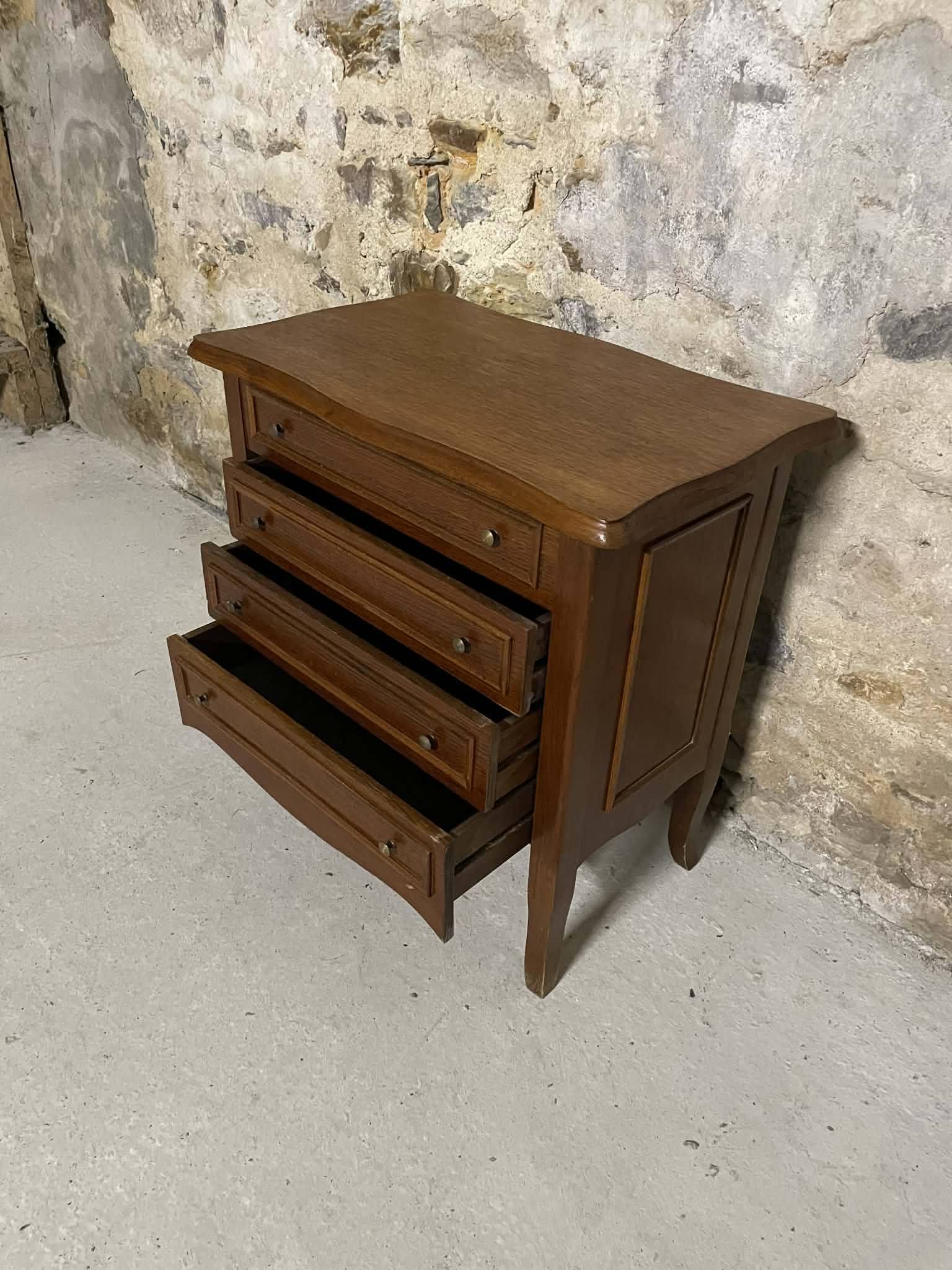 Petite commode bois 3 tiroirs plateau ouvrant compartiments