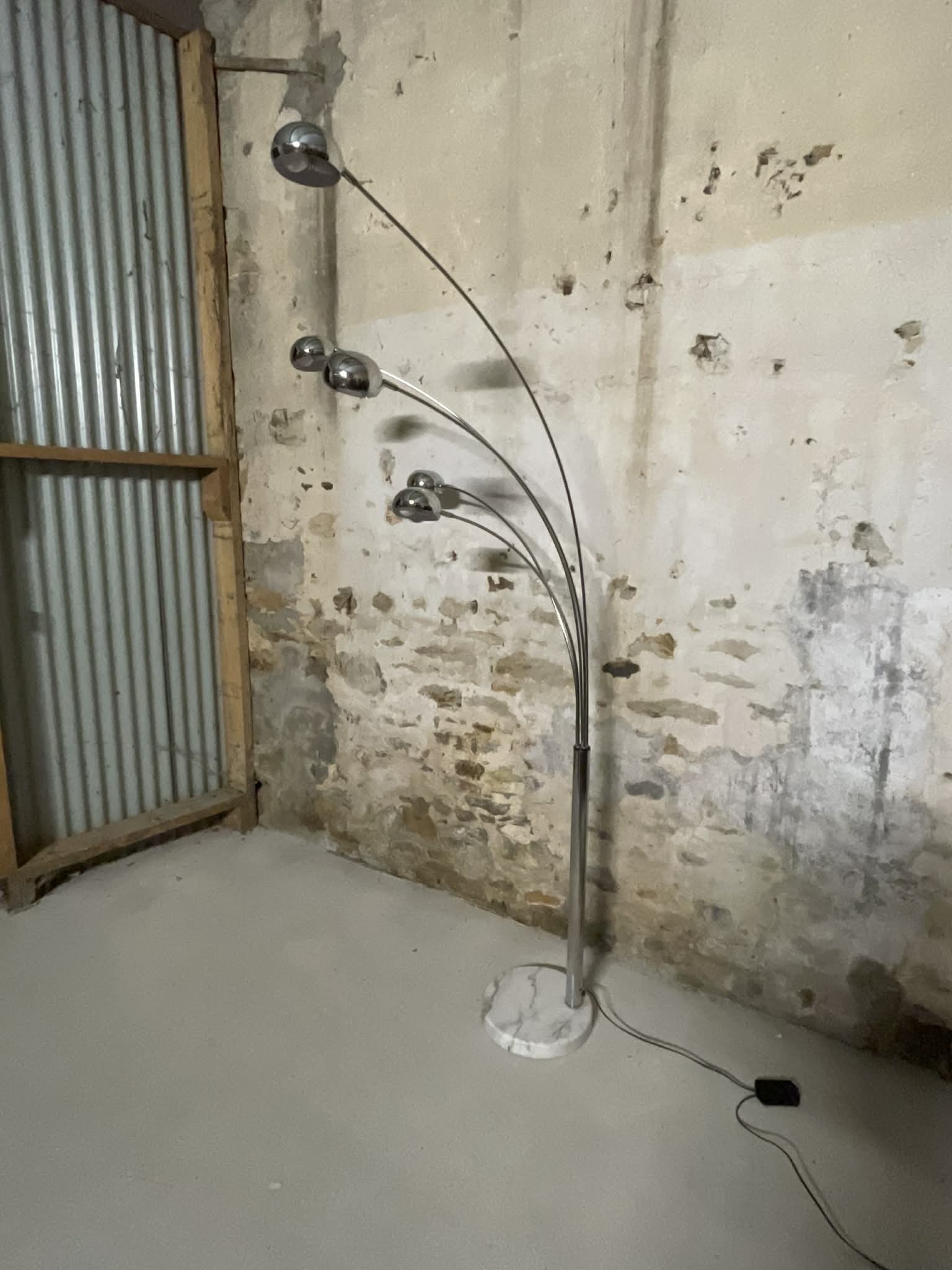 Lampadaire vintage arc chrome et marbre 5 branches années 70